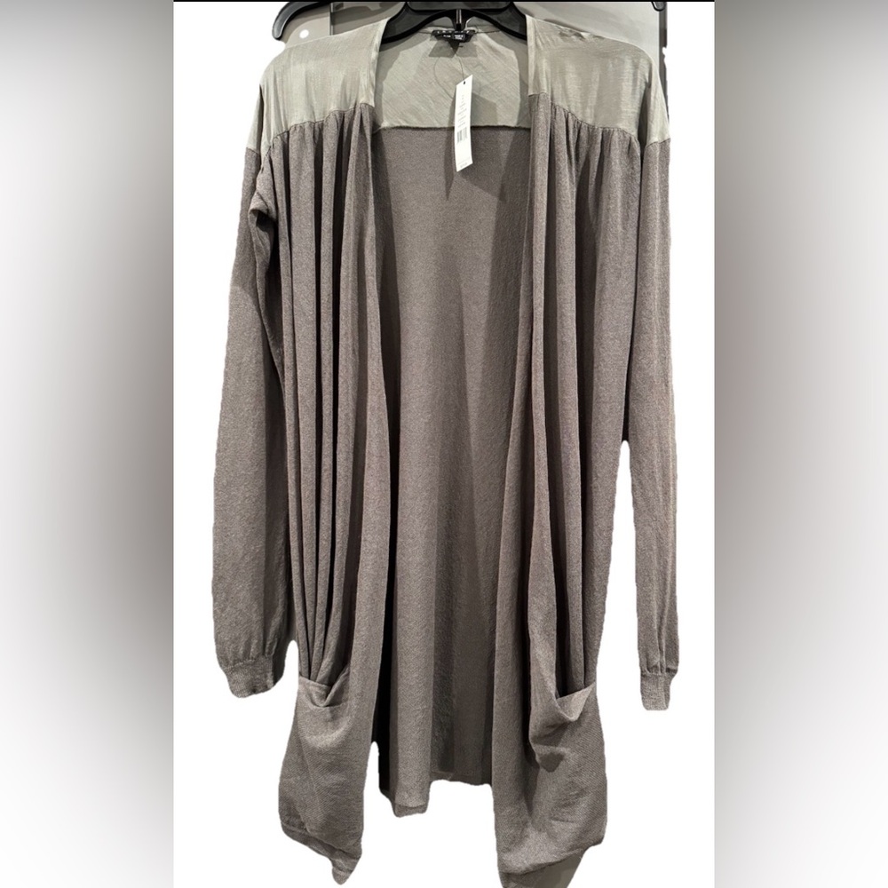 SALE NWT $275 Theory Adriva Sz P Women Long cardigan Gray Cotton Silk Blend